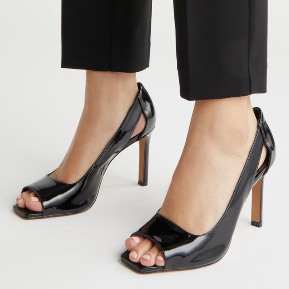 Vince Camuto Black Patent Leather Peep-Toe Heels
